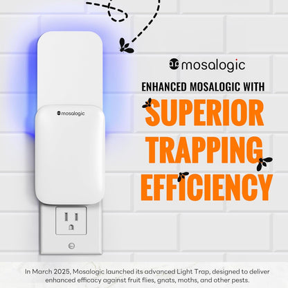 Mosalogic Fruit Fly Traps for Indoors Gnat Trap for House Indoor-600 Sqft Protection Area UV Fly Insect Trapper for Fruit Flies,Gnat,Mosquito,and Other Flying Insect Plug in Bug Killer White