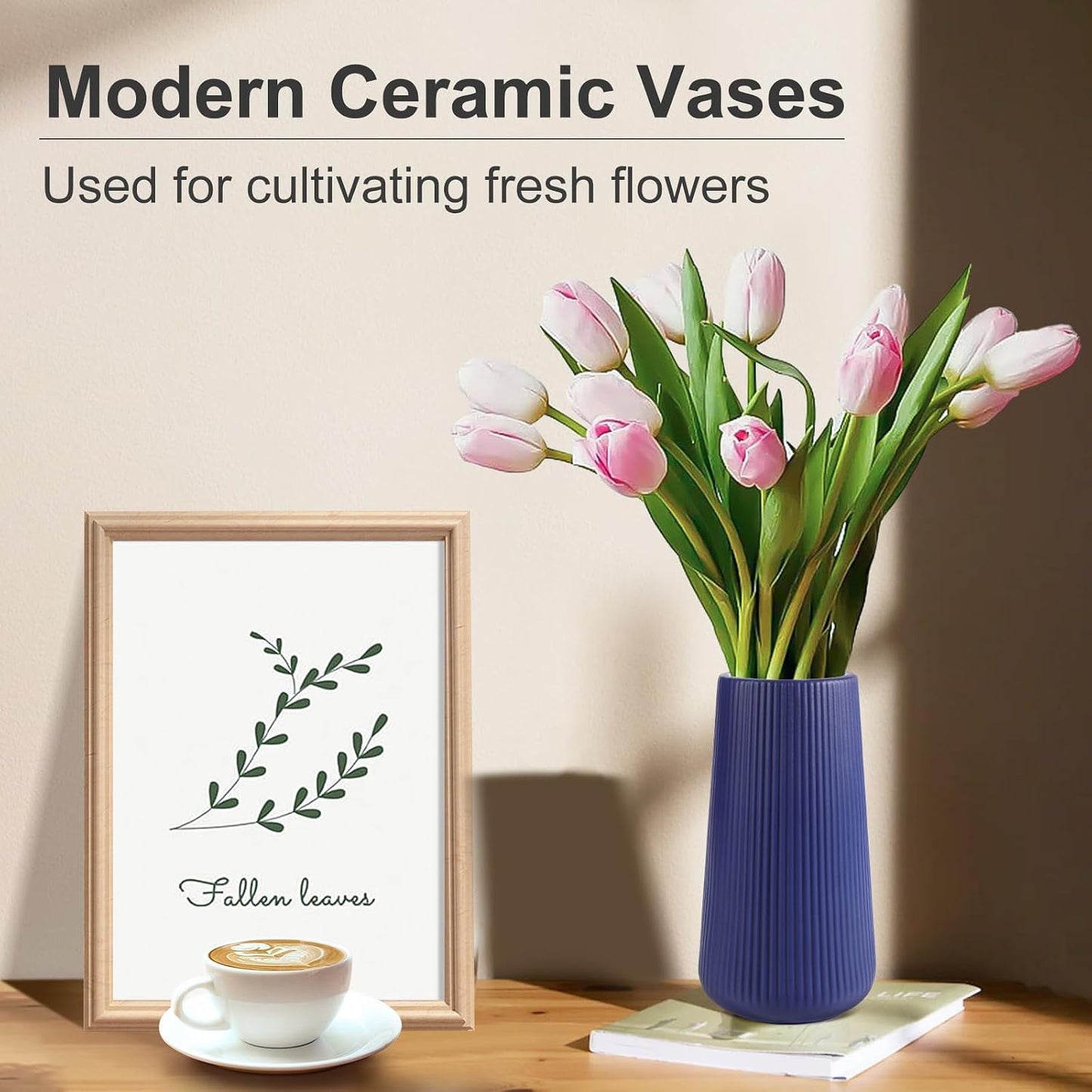 White Ceramic Vase, GUKJOB Small Cute Flower Vase for Pampas Grass, Home, Living Room, Dining Table, Farmhouse, Office Decor, Bedroom, Table, and Kitchen Shelf (White- 2PCS)