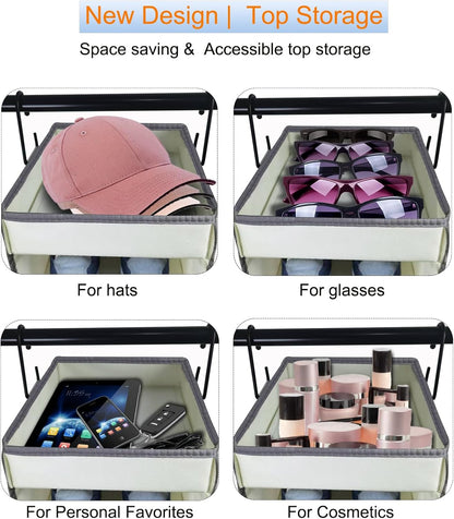 Large-Sized Hanging Shoe Organizer 10-Shelf, Sturdy Hanging Closet Organizer with 8 Side Pockets, Wider Hanging Shelves for Storage Shoes Clothes Jeans Shirts Toys, Black