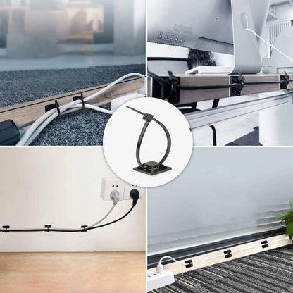 Strong Back-Glue Self Adhesive Cable Zip Tie Mounts Kit - 50 Set Cable Management Clips with 6" Zip Ties, Wire Holders - Outdoor Sticky Wire Organizer Clips-White