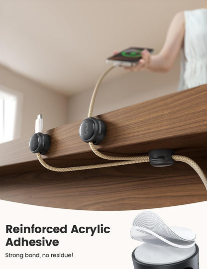 Lamicall 8 Pack Magnetic Cable Clips Cord Organizer - [Crystal-Clear & Silver Shine] Aesthetic Strong Adhesive Phone Charger Cable Management Clips for Nightstand, Home Office Desk Desktop Accessories
