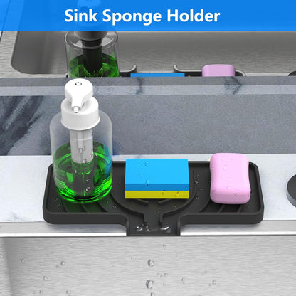 Sponge Holder for Kitchen Sink, Dish Sponge Holder & Soap Tray with Drain, Bathroom Sink Sponge Drying Rack & Perfect Organizer for Dispenser,Bottle,Cup on Sinks or Counter(8"x 4"Gray)