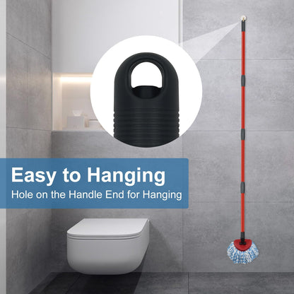 Mop Replace Heads Mop Handle and Base Replacement for O Cedar EasyWring 1-Tank Spin Mop System, 2 Microfiber Mops Refills, 4-Section Iron Mop Handle 30-58Inch and 1 Mopping Heads Cover Set (No Bucket)