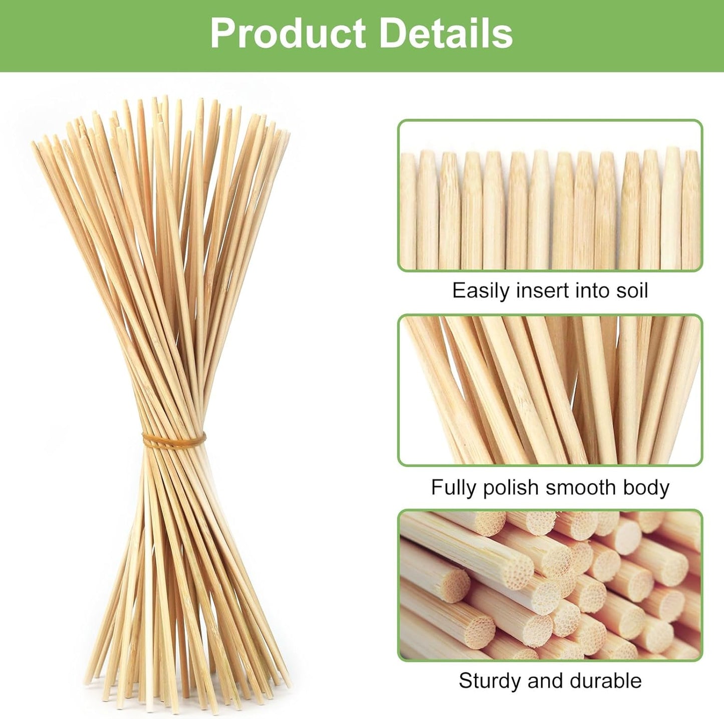 46 PCS Bamboo Plant Stakes 18 Inch, 5mm Thick Wood Plant Support Stakes | for Seedlings Gardening Potted Floral Plant, Indoor Wooden Sign Posting Garden Stick, Crafts Sticks with 46 PCS Wires(4")