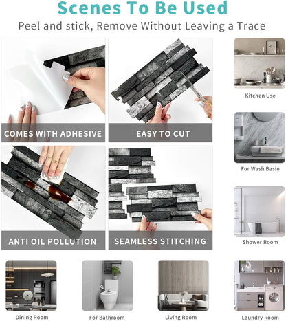 36 Sheets of Self Adhesive Marble Tile Wall Tiles Vinyl Sticker | 9.68 x 4.72in Water Resistant, Easy to Stick and Peel off, Suitable for DIY Decoration on Ceilings and Walls (Black)