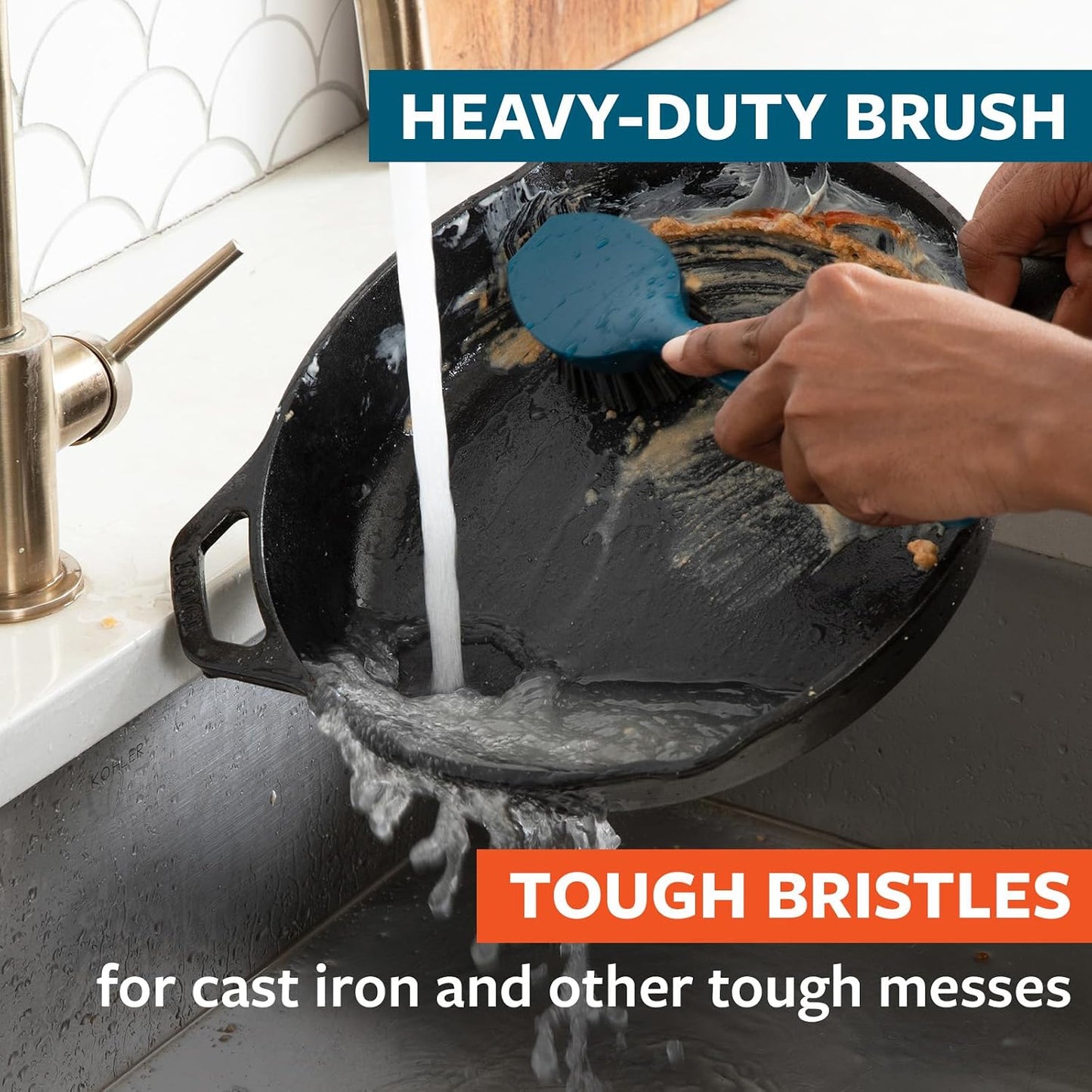 Full Circle Clean Ocean, Heavy Duty Dish Brush, Tough Bristles and Built-in Scraper, Perfect for Cast Iron, Sustainably Made 100% From Recycled Ghost Fishing Nets