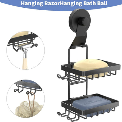 Moforoco Double Soap Bar Holder for Shower, No Drilling, 304 Stainless Steel, Wall Mounted Soap Holder with 4 Hooks and Razor Holder, Shower Rack Soap Tray Bar Soap for Bathroom Accessories Organizer