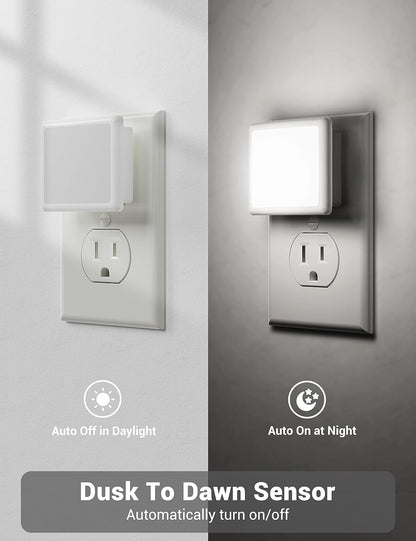 JandCase Night Lights Plug into Wall 2 Pack, Plug in Night Light with Dusk-to-Dawn Light Sensor, 3000K Soft White 0.3W, LED Nightlight for Bathroom, Adult, Hallway