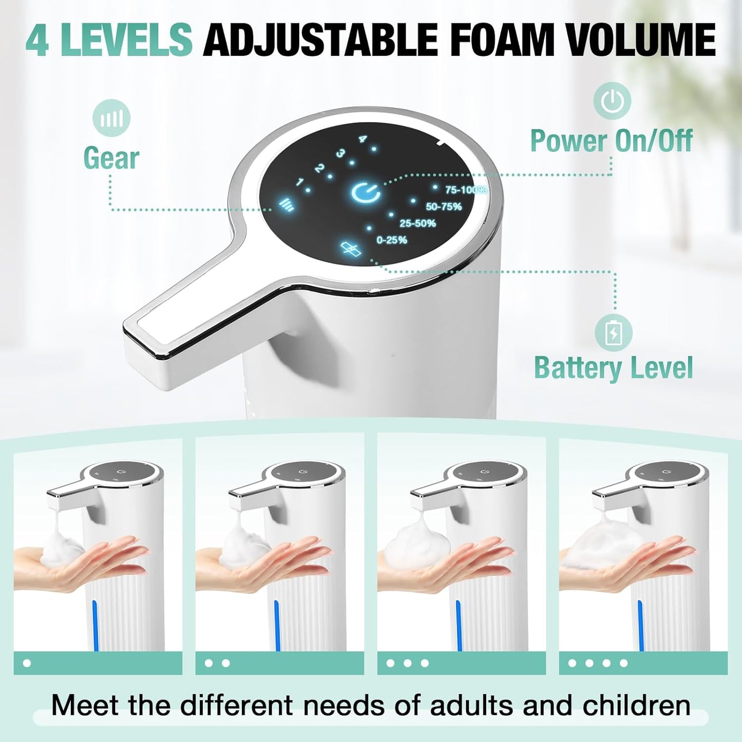 2 Pack Automatic Soap Dispenser: 14oz Plastic - Foaming Touchless 4 Level Adjustable Wall Mount Foam Black Rechargeable Electric Auto Smart Soap Dispenser Set - Bathroom Kitchen Hand Dish Lotion