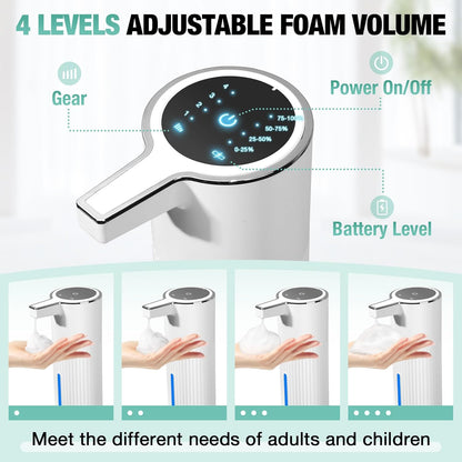 2 Pack Automatic Soap Dispenser: 14oz Plastic - Foaming Touchless 4 Level Adjustable Wall Mount Foam Black Rechargeable Electric Auto Smart Soap Dispenser Set - Bathroom Kitchen Hand Dish Lotion