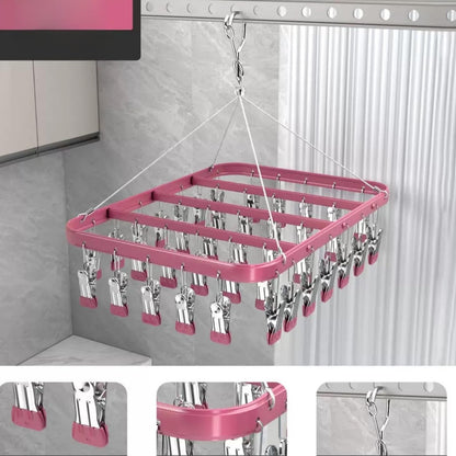 Pants Hangers Clothes Drying Racks Clip Hangers Metal with 36 Clips Windproof Underwear Hanger Foldable Laundry Clip for Jeans Yoga Leggings Trousers Socks Bras (Pink)