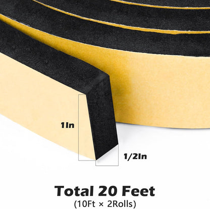 ToLanbbt White Door Window Weather Stripping Self Adhesive Foam Tape High Density Foam Sealing Strip Window Insulation Weatherproof Gasket Tape for Doors and Windows (1/2" W X 1/8" T X 16.5')