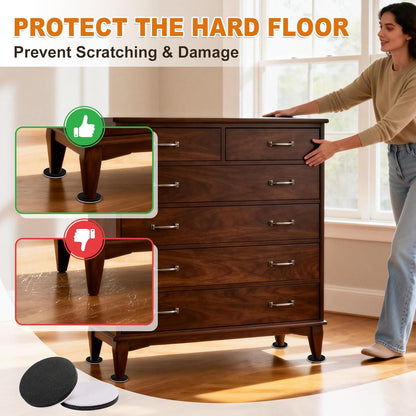 Furniture Sliders 24 PCS 3 1/2” Felt Furniture Sliders Furniture Pads for Hardwood Floors Felt Furniture Slider for Heavy-Duty Furniture Reusable Moving Pads Floor Protectors for Furniture
