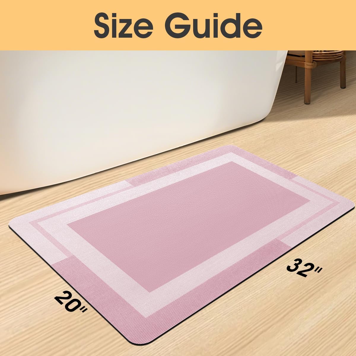 ACCUMTEK Non Slip Bath Mat, Thin Bathroom Rugs Fit Under Door, Quick Dry Bath Mats, Machine Washable Bath Rugs for Bathroom, Bathtub & Kitchen, Grey/Bordered/24 x17
