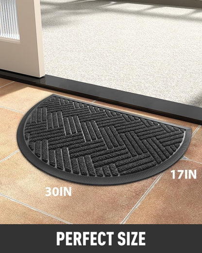 tchdio Door Mat Outdoor Indoor Entrance Doormat-Semicircular Durable Rubber Non Slip Front Door Mat for Outside Inside Entry Entryway Dirt Trapper WelcomeMat for Muddy Paws and Shoes-Black 17”x30”