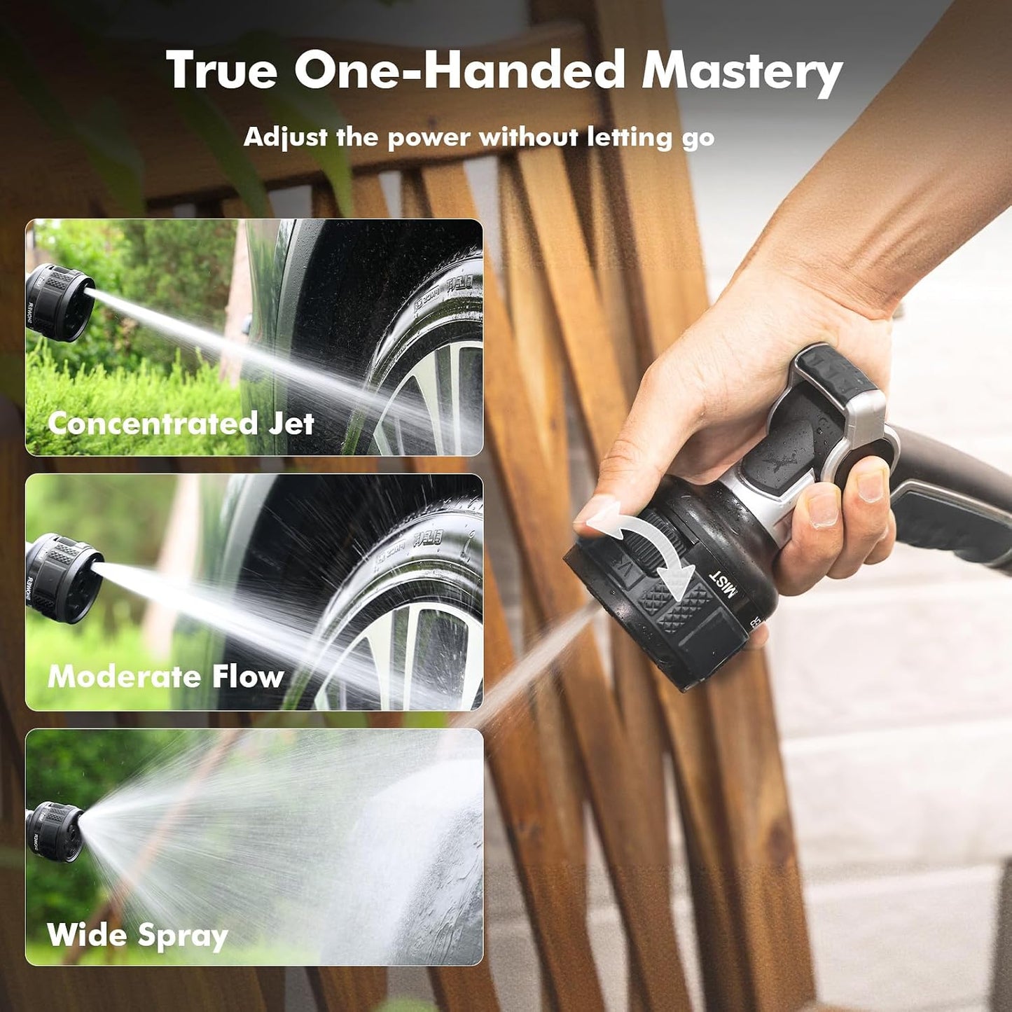 RESTMO Water Hose Nozzle Heavy Duty, Adjustable Garden Sprayer for Outdoor | 2-in-1 Twist Control, 9 Spray Patterns, Thumb ON/OFF Full Flow, Best for Plant & Lawn Watering, Car & Pet Cleaning, Green