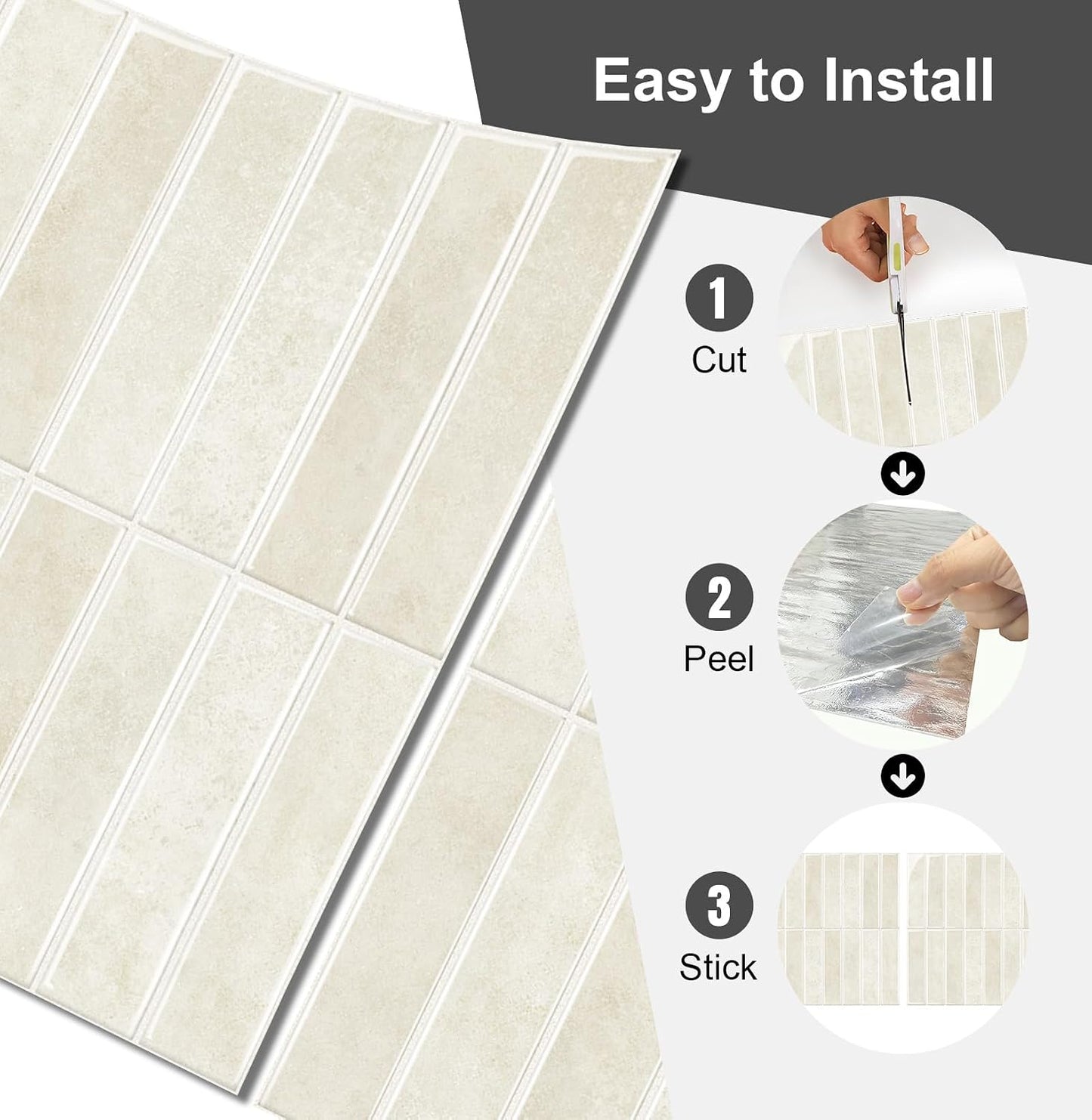 10 Sheets Thicker Design Peel and Stick Backsplash, Self Adhesive Wall Tiles, Stick on Backsplash for Kitchen and Bathroom, 11.8"x11.8",Beige