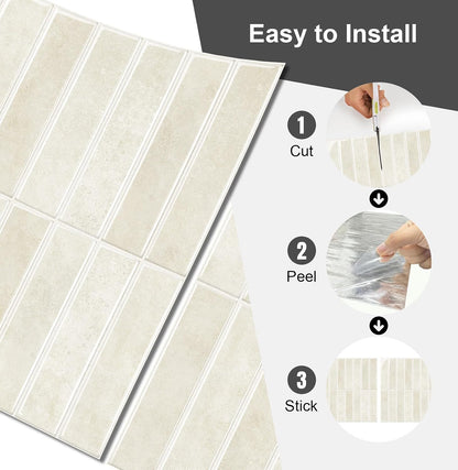 10 Sheets Thicker Design Peel and Stick Backsplash, Self Adhesive Wall Tiles, Stick on Backsplash for Kitchen and Bathroom, 11.8"x11.8",Beige
