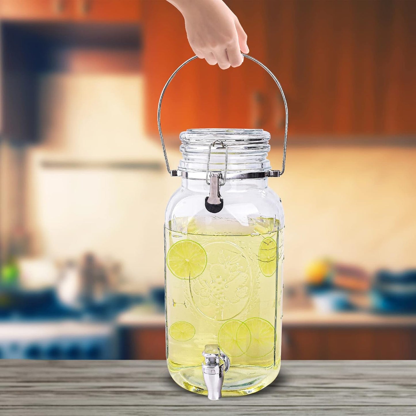 Eleganttime 1 Gallon Glass Drink Dispensers for Parties,2 Pack Beverage Dispenser With Spigot,Laundry Detergent Dispenser Punch Bowls Juice Water Dispenser for Parties