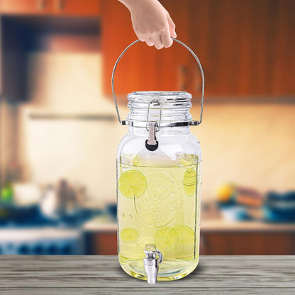 Eleganttime 1 Gallon Glass Drink Dispensers for Parties,2 Pack Beverage Dispenser With Spigot,Laundry Detergent Dispenser Punch Bowls Juice Water Dispenser for Parties