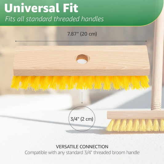 Deck Scrub Brush Head 7.87" - Heavy Duty Concrete & Wooden Deck Scrub Brush With Hard Nylon Bristles