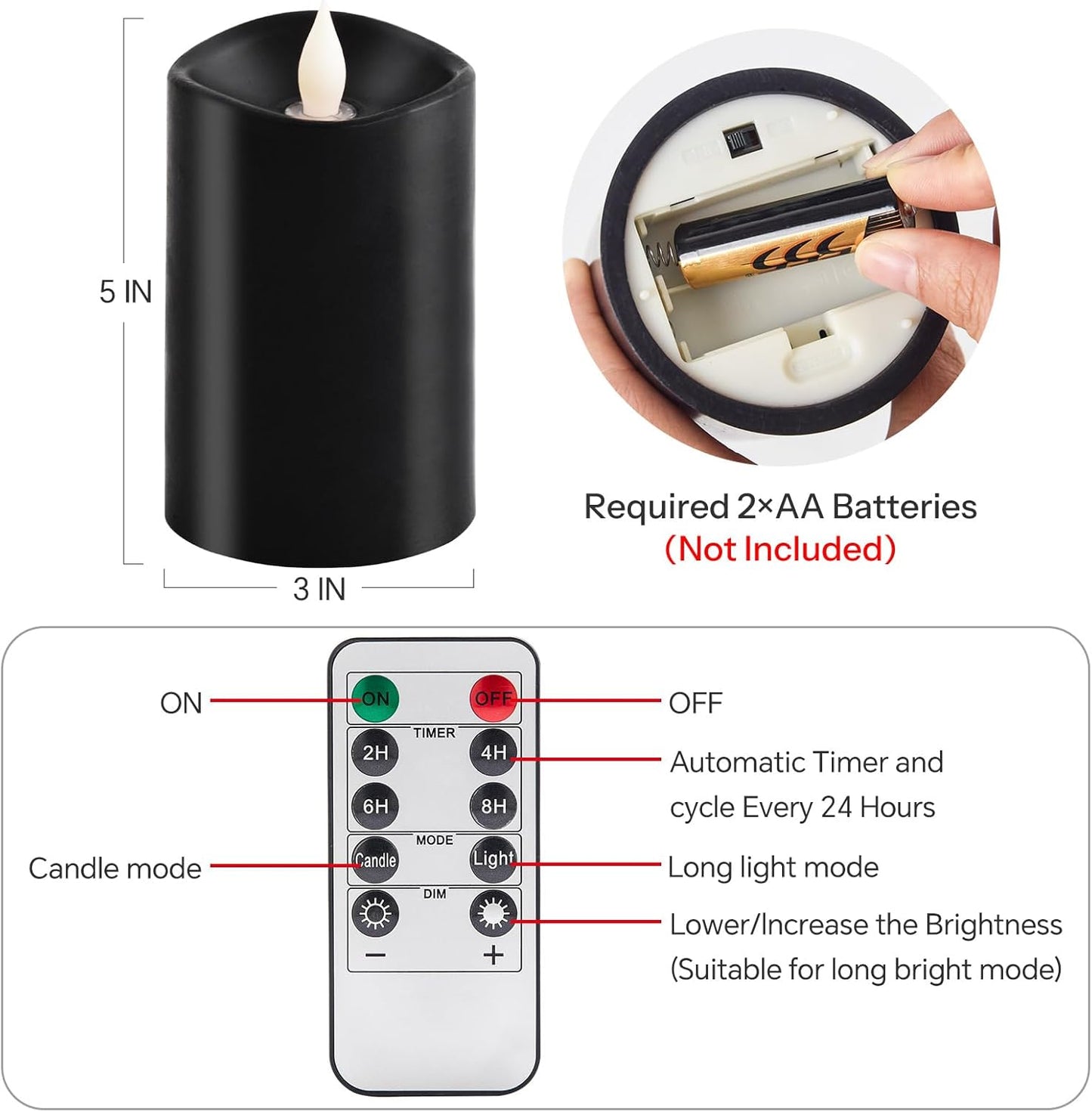3x4 Flickering Flameless Candles Set of 3,Real Wax Pillar LED Candles,with Timer,4 inch Flameless Candles with Remote,for Party Wedding Holiday Home Decor,Ivory
