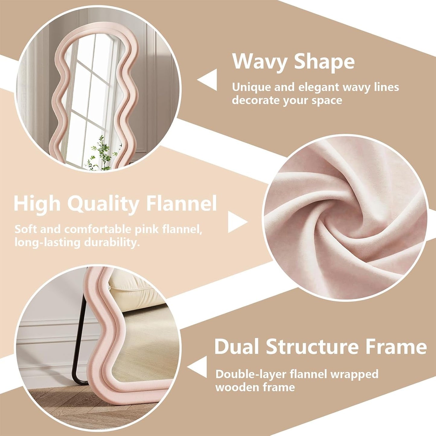 71"x32" Flannel Full Length Mirror, Arched Mirrors Full Length with Stand, Flannel Floor Mirror for Bedroom and Living Room, Full Body Mirror Hanging or Leaning, White