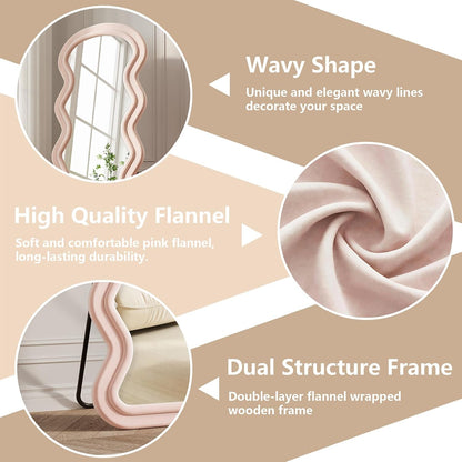 71"x32" Flannel Full Length Mirror, Arched Mirrors Full Length with Stand, Flannel Floor Mirror for Bedroom and Living Room, Full Body Mirror Hanging or Leaning, White