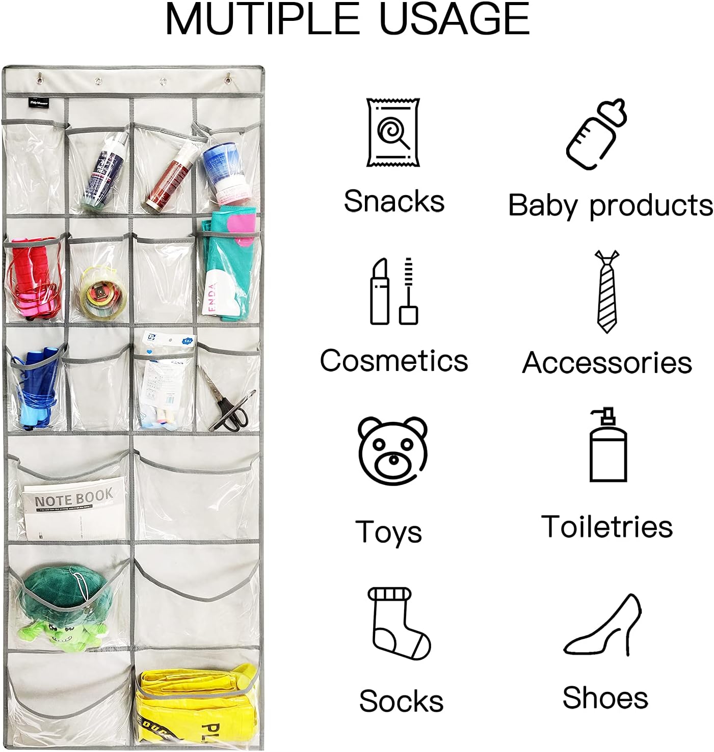Extra Large Hanging Crystal Clear Over Door Shoe Organizers, Closet Shoe Organizer Shoe Rack Organizer Shoe Storage, 12+6Pockets, 4Hooks, white (59"x 21.6")