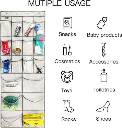 Extra Large Hanging Crystal Clear Over Door Shoe Organizers, Closet Shoe Organizer Shoe Rack Organizer Shoe Storage, 12+6Pockets, 4Hooks, white (59"x 21.6")
