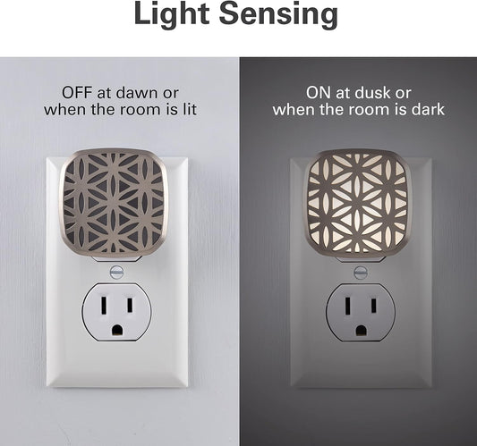 Lights by Night Decorative LED Night Light, Brushed Nickel Flower Design, Plug-in, Dusk to Dawn Sensor, UL-Certified, Home Decor, Ideal for Bedroom, Bathroom, Kitchen, Hallway, 54744, 2 Pack