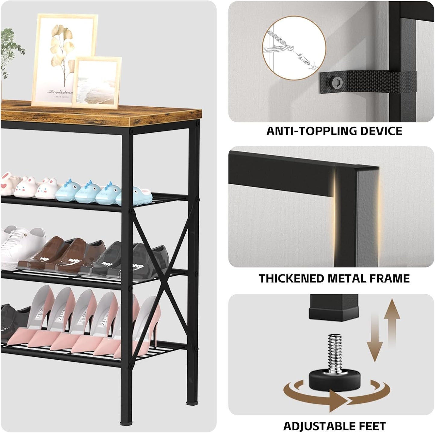 8 Tiers Tall Shoe Rack Organizer, Large Capacity Shoe Rack Holds 32 Pairs of Shoes, Durable and Stable, Adjustable Metal Shelf Stackable Shoe Shelf for Entryway, Hallway, Living Room, Closet