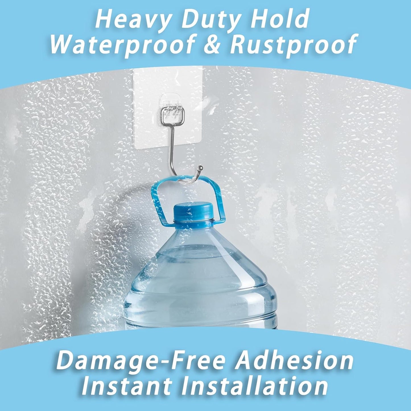 Adhesive Wall Hooks 10-Pack 60lb Heavy Duty - Waterproof Rustproof Sticky Hooks, No Damage Wall Hooks for Kitchen Bathroom Rental Home