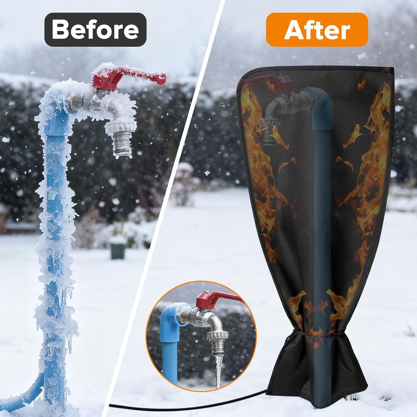 Heated Outdoor Faucet Covers for Winter Freeze Protection, 25.6" x 13.8" Outdoor Faucet Heating Cover, Reusable Waterproof Spigot Cover Winter Insulated Long Faucets Sock for Outside Faucet Hydrant