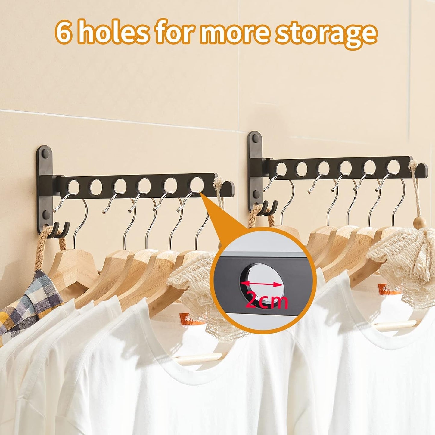 JOOM Wall Mounted Clothes Drying Rack, Black, 1 Pack | Folding Clothes Hanger for Laundry Room, Retractable wall hanger folds flat, saves space in closets, bathrooms, Small Spaces