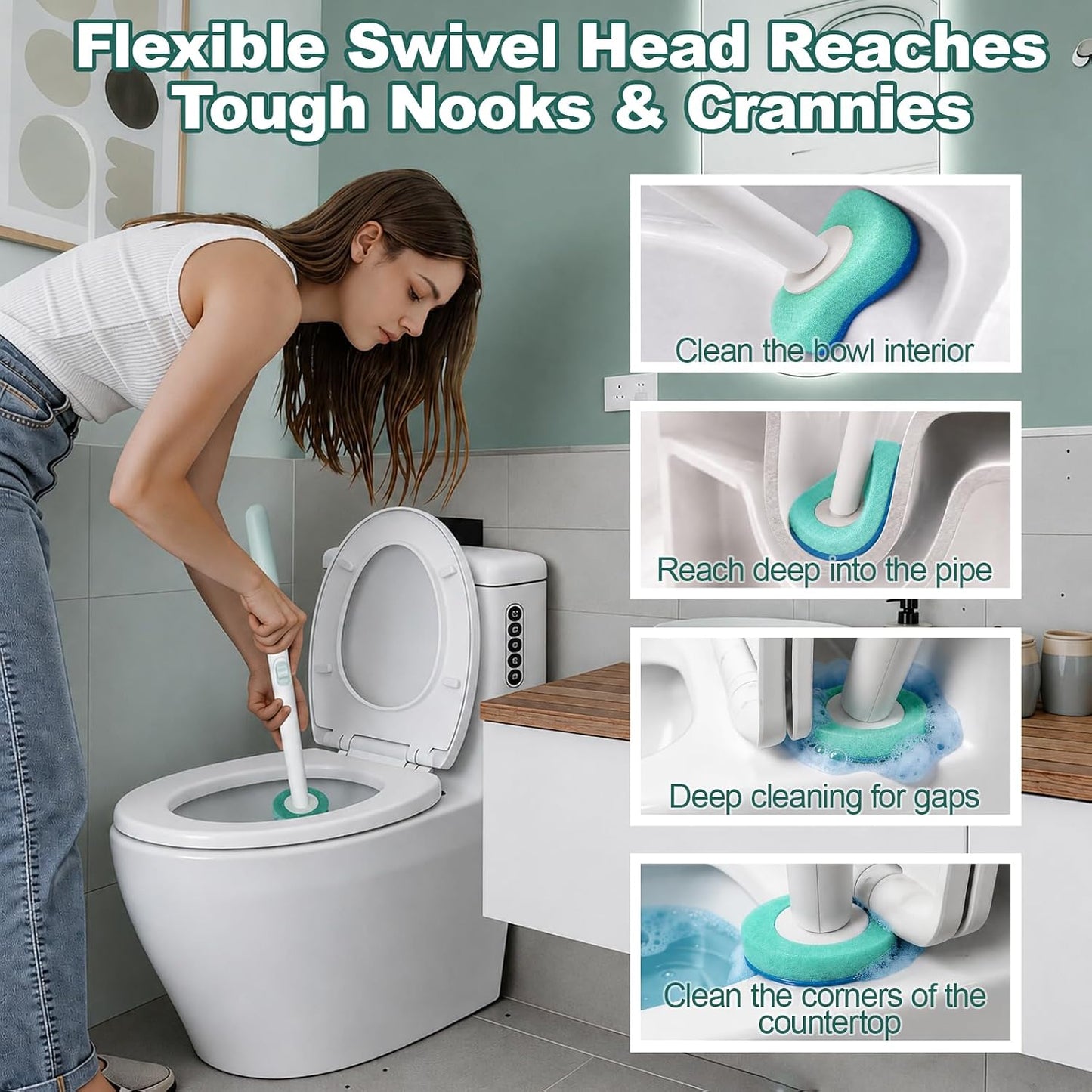 RV Toilet Brush, RV Accessories, Wall Mount Toilet Brush, 64 Toilet Refills | Hands Free Toilet Brush, One-Button Release, RV Toilet Brush and Holder Set, Compact Design, Camper Bathroom Accessories