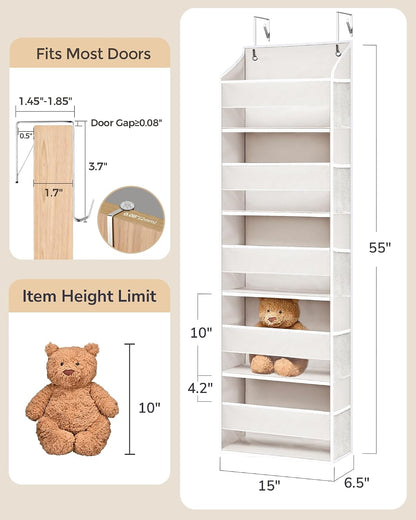 ULG Over the Door Organizer, 5-Tier Extra Large Hanging Storage with 10 Mesh Pockets, 100 lbs Capacity, Heavy Duty Door Organizer for Closet, Bedroom, Nursery Storage, Beige