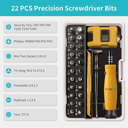 SHOWPIN Precision Computer Screwdriver Kit: 122PCS Laptop Screwdriver Sets | 101 Magnetic Drill Bits, Computer Accessories, Electronics Tool Kit Compatible for Tablet, PC, iPhone, PS4 Repair