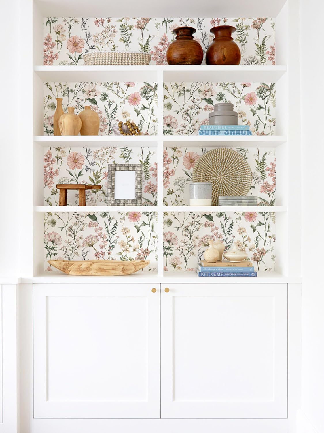 Orainege Pink Floral Peel and Stick Wallpaper Removable Self Adhesive Wallpaper 16.9inx118.1in Modern Wall Paper for Bedroom Bathroom Green Leaf Contact Paper for Cabinets