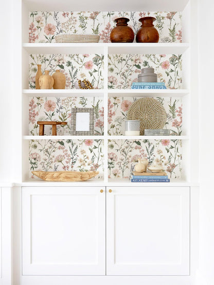 Orainege Pink Floral Peel and Stick Wallpaper Removable Self Adhesive Wallpaper 16.9inx118.1in Modern Wall Paper for Bedroom Bathroom Green Leaf Contact Paper for Cabinets