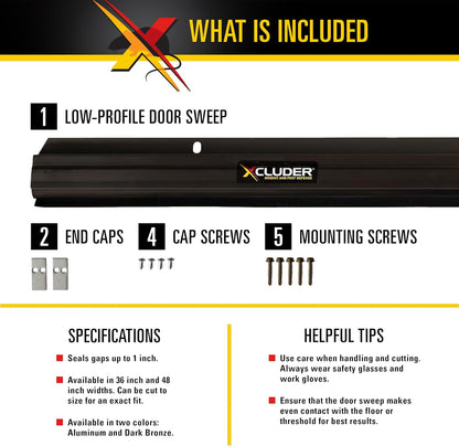Xcluder 36 in. Low-Profile Door Sweep, Dark Bronze, Seals Out Rodents & Pests, Enhanced Weather Sealing, Easy to Install; Door Seal Rodent Guard; Rodent Proof Door Sweep