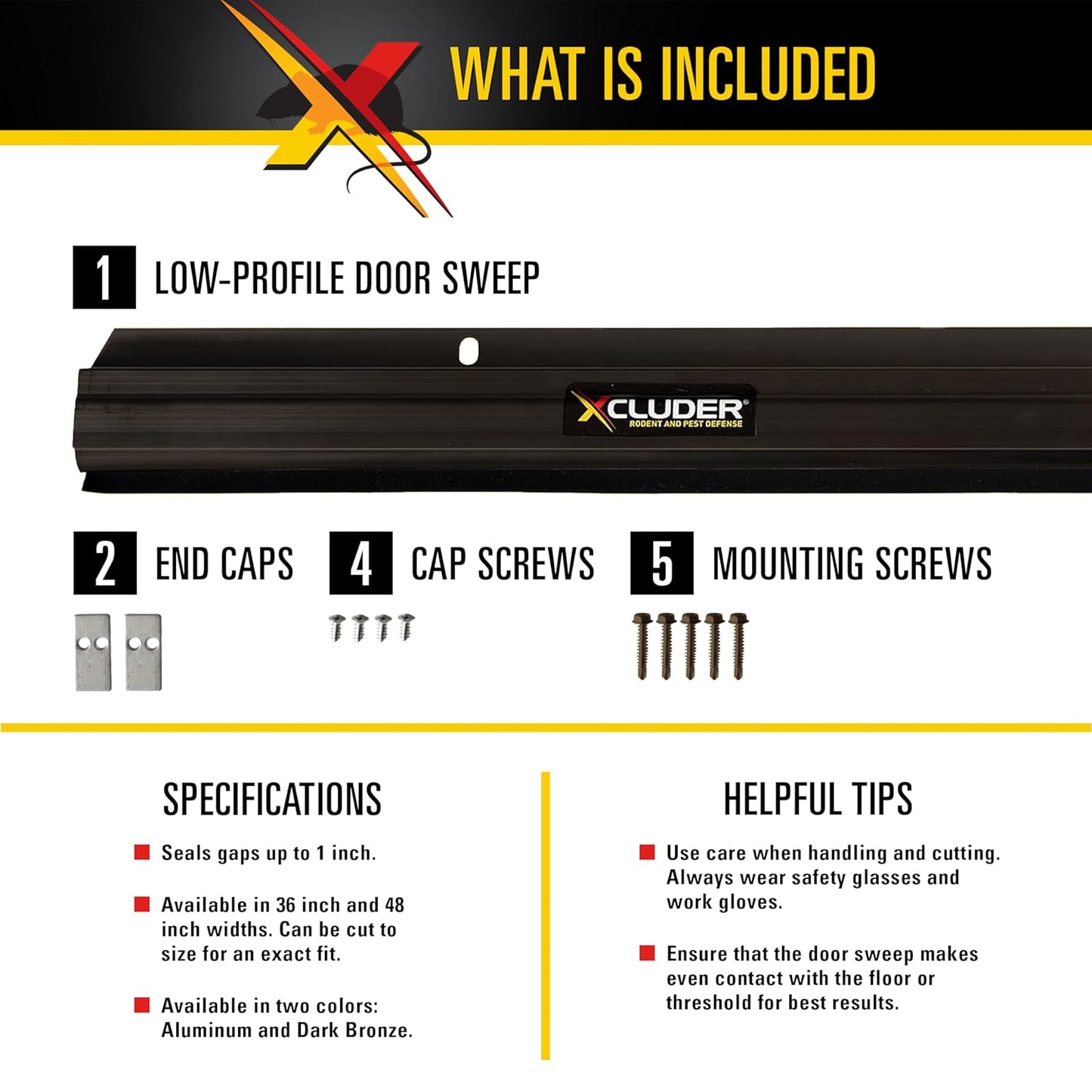 Xcluder 48" Low-Profile Door Sweep, Dark Bronze 2-Pack – Seals Out Animals, Enhanced Weather Sealing, Easy to Install; Door Seal Guard; Chew Proof