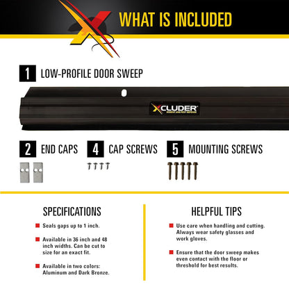 Xcluder 48" Low-Profile Door Sweep, Dark Bronze 2-Pack – Seals Out Animals, Enhanced Weather Sealing, Easy to Install; Door Seal Guard; Chew Proof