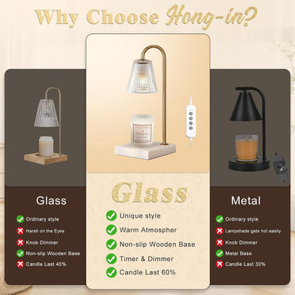 Hong-in Candle Warmer Lamp with Timer-Dimmable Adjustable Height Candle Lamp Warmer, Birthday Gifts for Women Mom Her, Housewarming Office Home Decor,Wax Warmer for Scented Wax Jar Candles