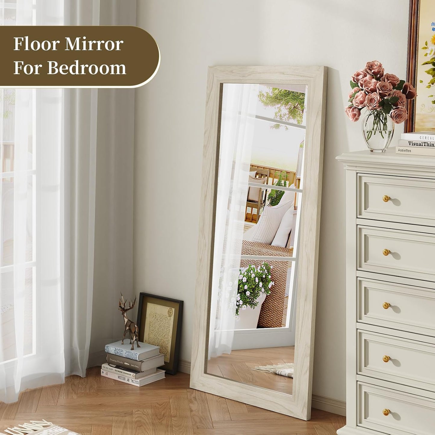 Syndra Modern Full Length Mirror Wood Frame, 65x24'' Large Floor Mirror with HD Tempered Glass & Wall Mount, Rectangular Standing Mirror for Bedroom, Living Room, Entryway, Farmhouse(Grey White Oak)