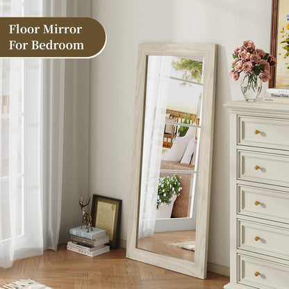 Syndra Modern Full Length Mirror Wood Frame, 65x24'' Large Floor Mirror with HD Tempered Glass & Wall Mount, Rectangular Standing Mirror for Bedroom, Living Room, Entryway, Farmhouse(Grey White Oak)