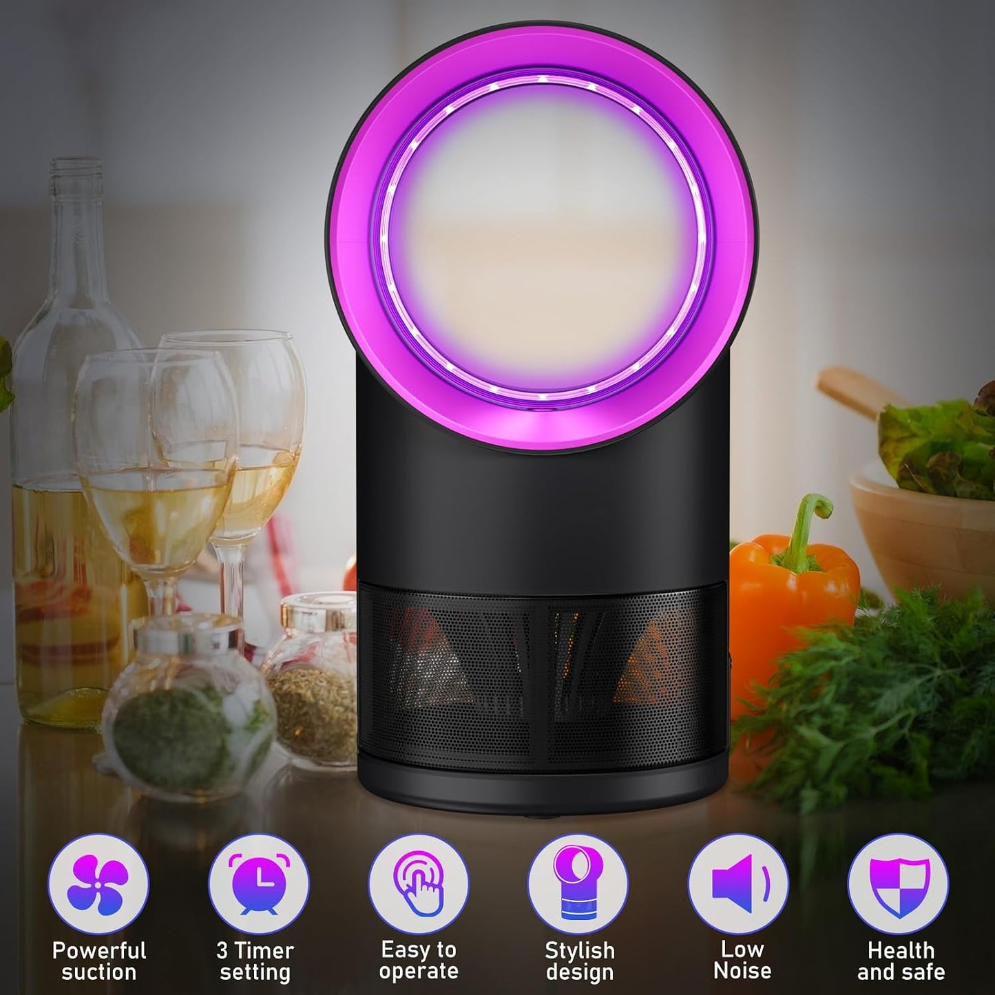 Fly Trap Indoor,Blue Gnat Traps House Indoor,Indoor Insect Trap with Timer | Fruit Fly Trap Indoors Suctions & Captures, 6/12Hr Timer, Kid & Pet Friendly, Low Noise, 10 Refills