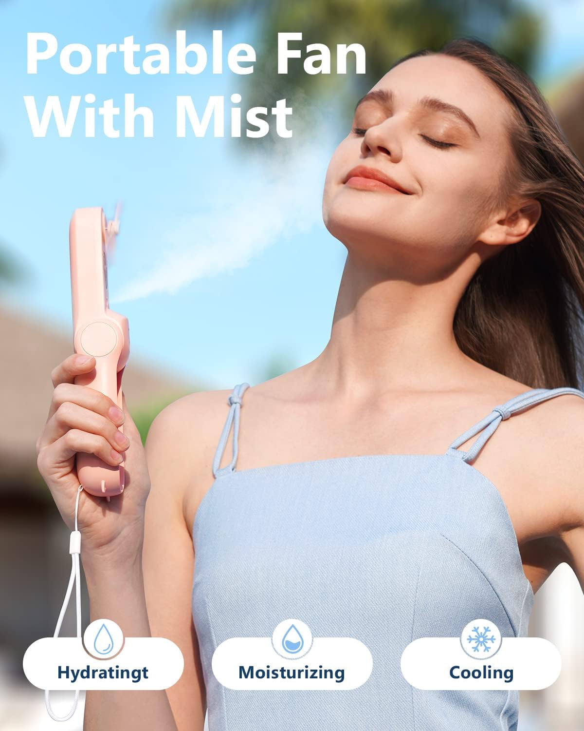 SWEETFULL Misting Fan Portable, Handheld Personal Mister Fans, Small Fan Rechargeable, Mini Spray Water Mist, Kids Women Portable Fans For Travel, Outdoors, Hiking, Camping Home Office (Pink)