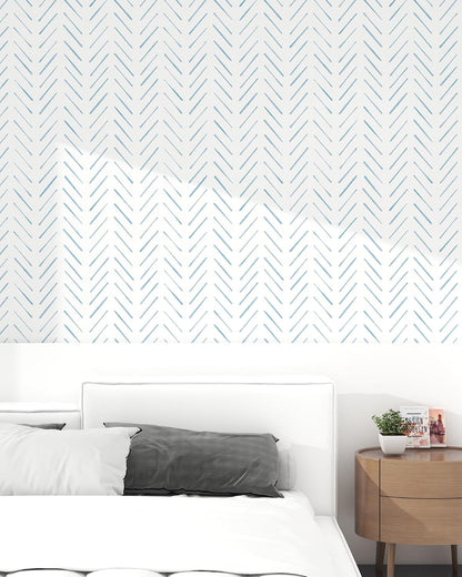 Herringbone Wallpaper Peel and Stick Wallpaper Blue and White Modern Wall paper 17.3"x78.8" Adhesive Wallpapers Boho Removable Contact Paper Decorative for Bedroom Bathroom Cabinets Decor Vinyl Roll