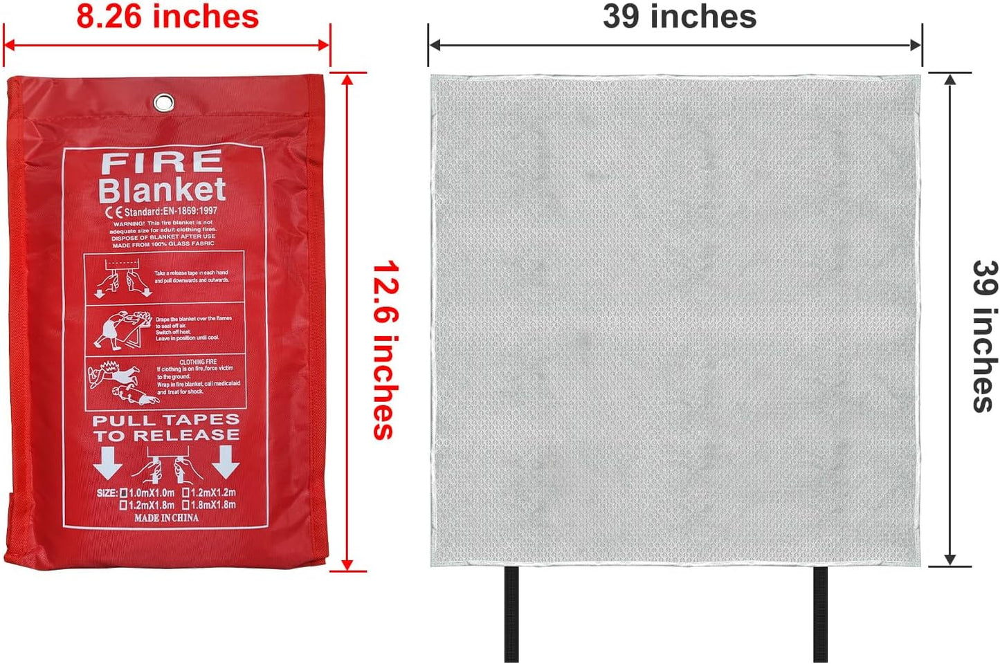 39"x39" Fire Blanket Emergency for Home, Kitchen, Camping & Car - Heavy Duty Fiberglass Fire Suppression Safety Cover (1 Pack)